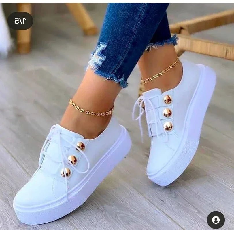 Women's Orthopedic Gold-Stud Platform Lace-Up Trainers