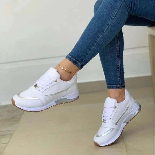 Women's Orthopedic Memory-Foam Lace-Up Comfort Trainers - White