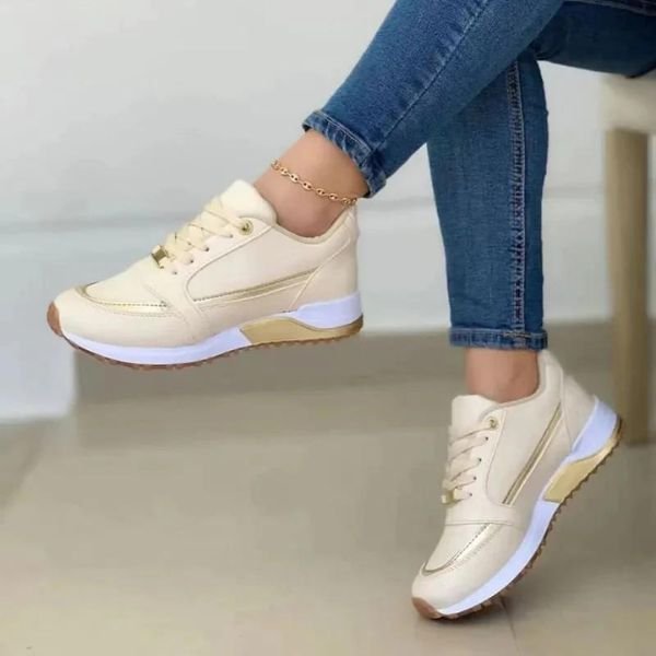Women's Orthopedic Memory-Foam Lace-Up Comfort Trainers - Gold