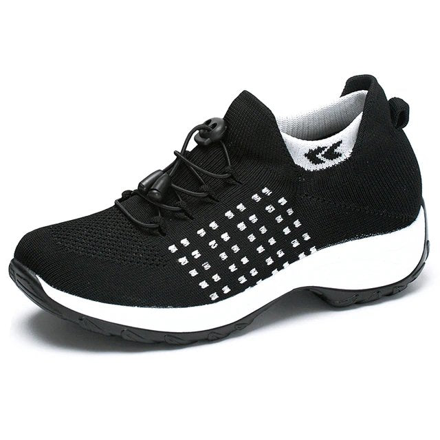 Women's Orthopedic Memory-Foam Lace-Up Platform Trainers - Black White