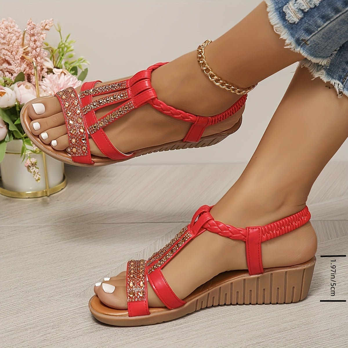 Women's Orthopedic T-Strap Embellished Wedge Sandals