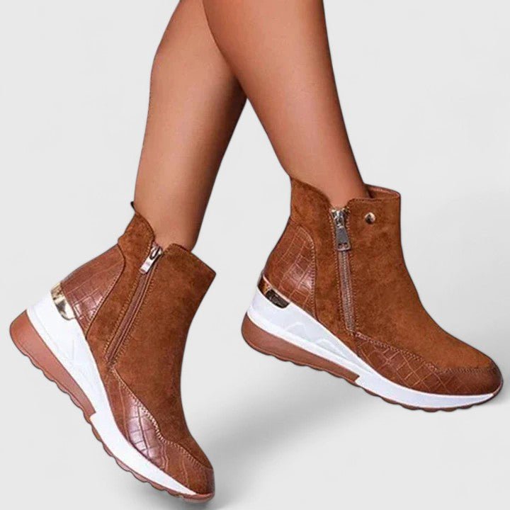 Women's Orthopedic Wedge-Sole Zip-Up Ankle Boots - Brown