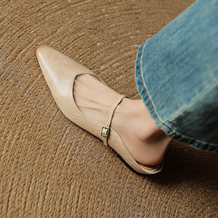 Women's Pointed-Toe Mary Jane Leather Slip-On Mule Flats