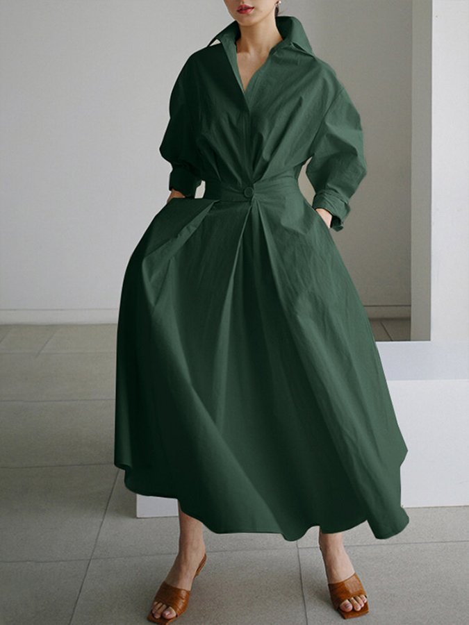 Women's Relaxed-Fit Button-Front Long-Sleeve Maxi Shirt Dress