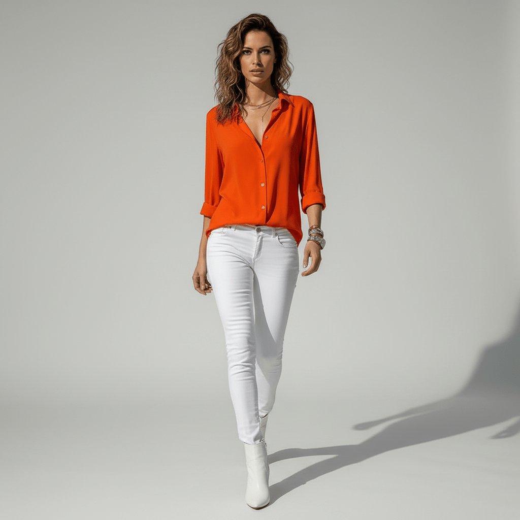 Women's Relaxed-Fit Button-Up Long Sleeve Shirt Collar Blouse