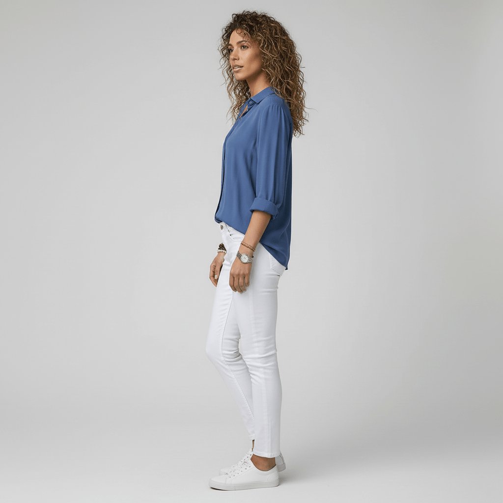 Women's Relaxed-Fit Button-Up Long Sleeve Shirt Collar Blouse