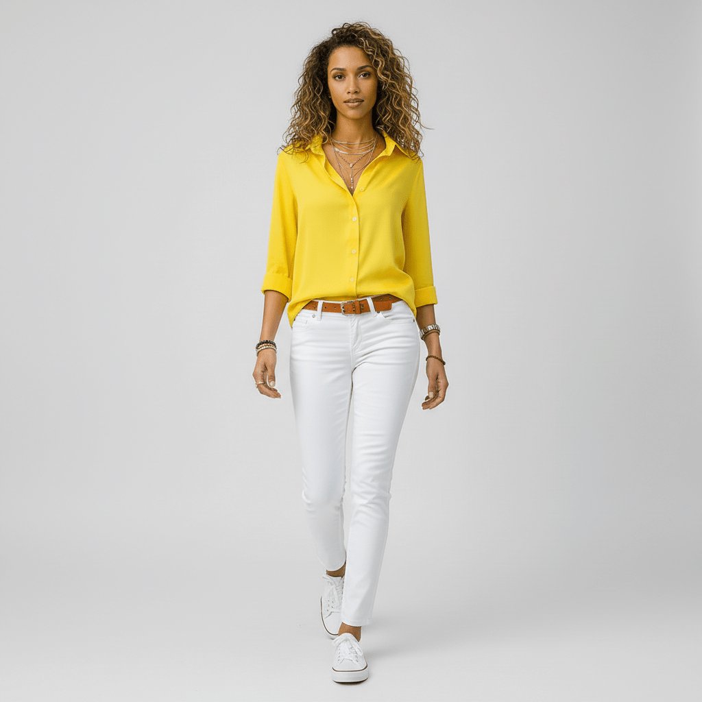 Women's Relaxed-Fit Button-Up Long Sleeve Shirt Collar Blouse