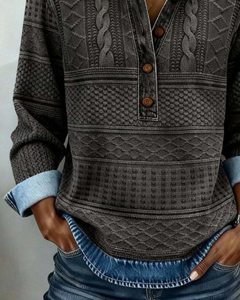 Women's Relaxed-Fit Cable-Knit Half-Button Collar Jumper