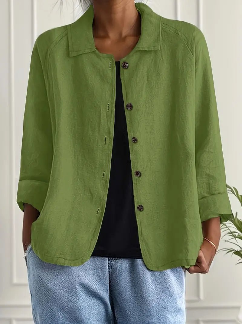 Women's Relaxed-Fit Collared Button-Front Long-Sleeve Shirt Jacket - Green