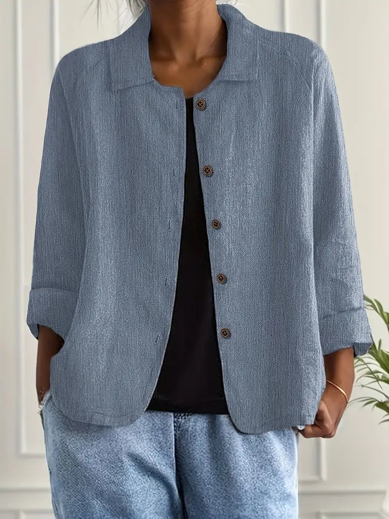 Women's Relaxed-Fit Collared Button-Front Long-Sleeve Shirt Jacket - Blue