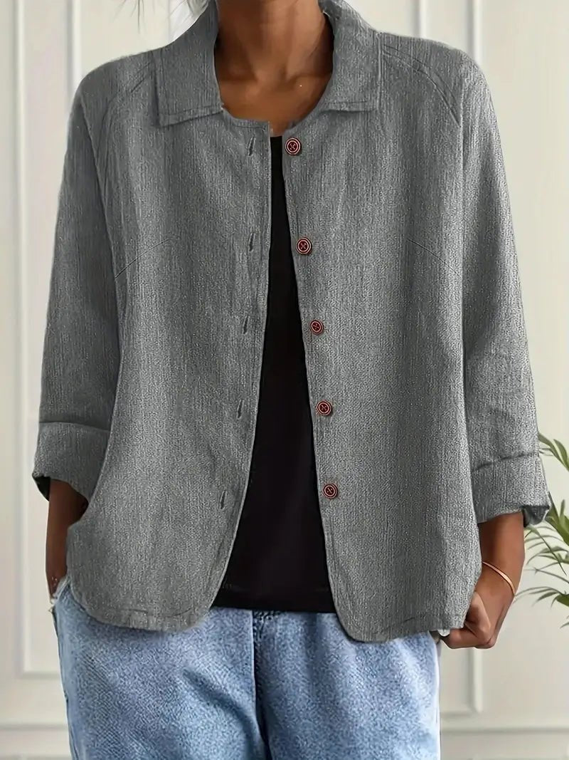 Women's Relaxed-Fit Collared Button-Front Long-Sleeve Shirt Jacket - Light Grey