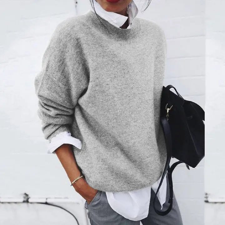 Women's Relaxed-Fit Crew-Neck Cashmere Blend Jumper - Gray