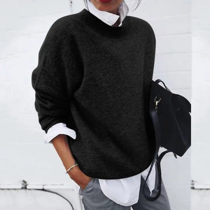 Women's Relaxed-Fit Crew-Neck Cashmere Blend Jumper - Black