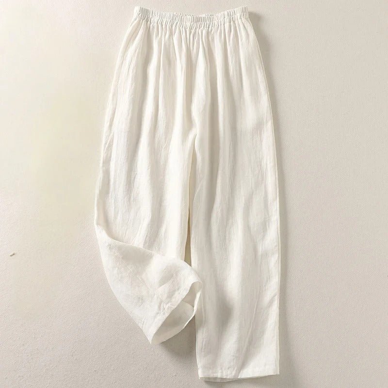 Women's Relaxed-Fit Elastic-Waist Linen Trousers - White