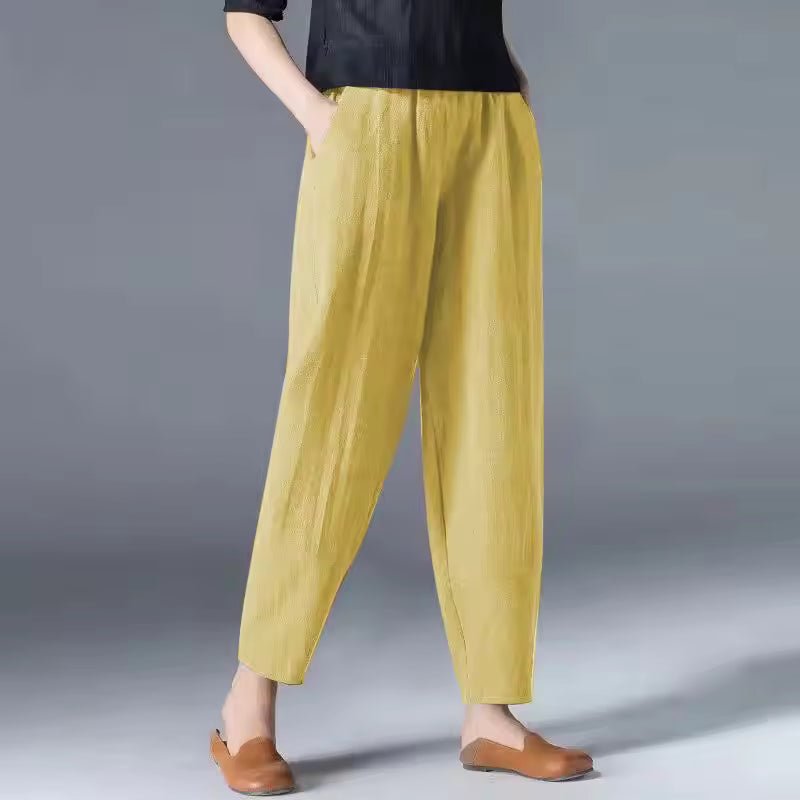 Women's Relaxed-Fit Elastic-Waist Tapered Ankle Trousers - Yellow