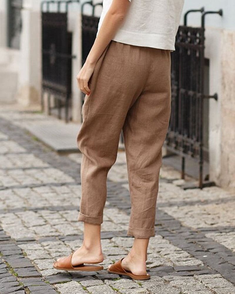 Women's Relaxed-Fit Elasticated-Waist Tapered Linen Trousers