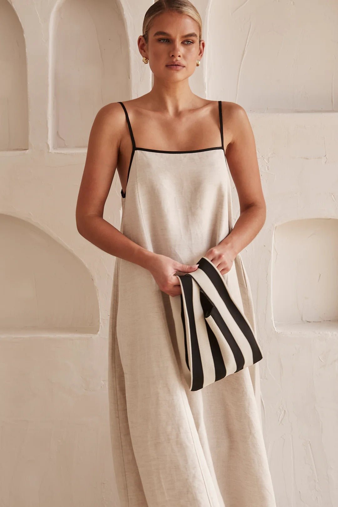 Women's Relaxed-Fit Linen Blend Contrast-Trim Maxi Dress