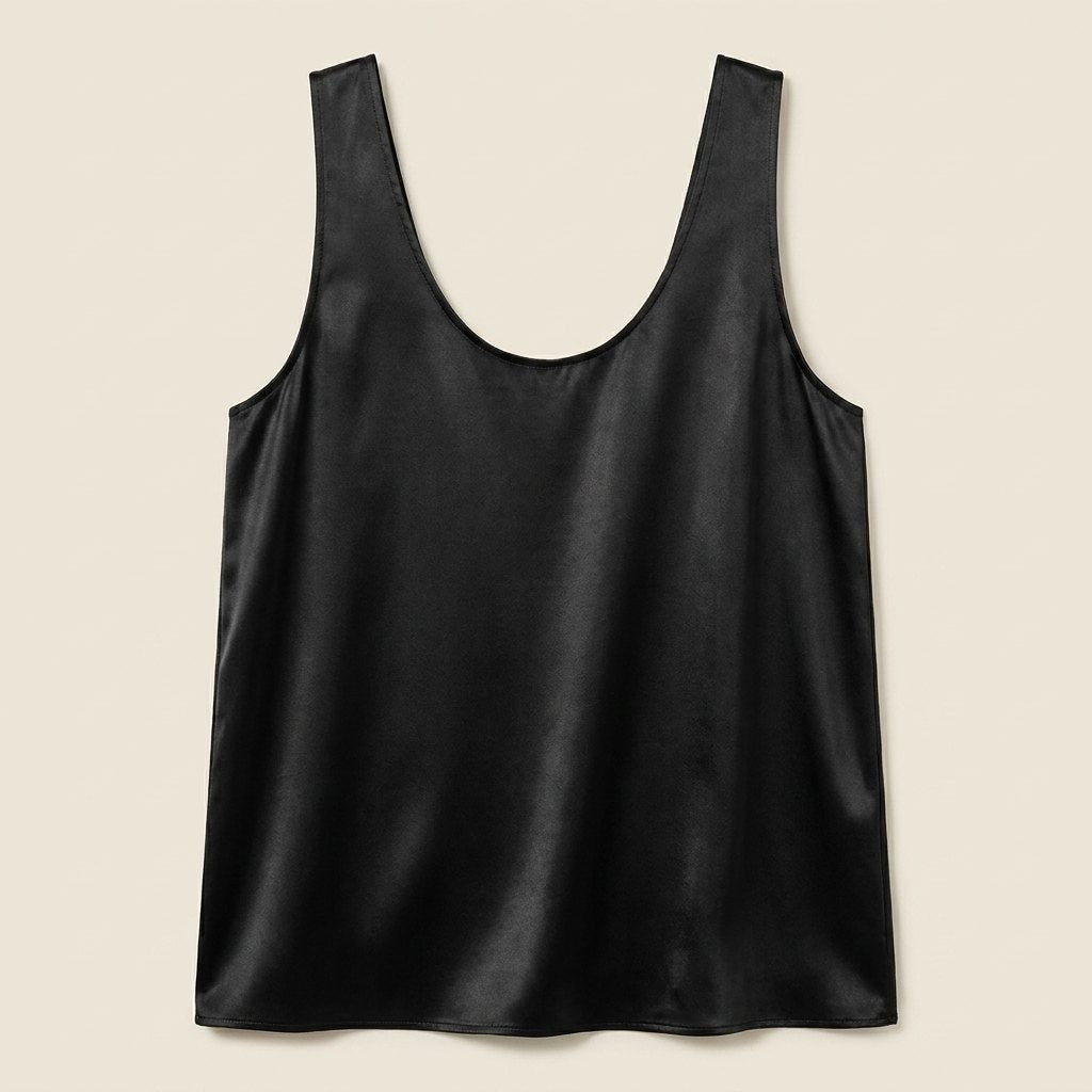 Women's Relaxed-Fit Satin Tank Top Plunging U-Neck