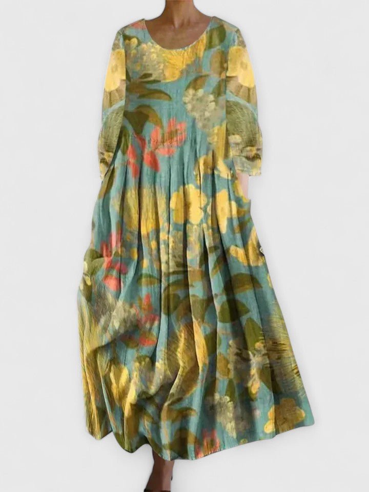 Women's Relaxed-Fit Sea Turtle Print Round-Neck Midi Dress - Flower 4