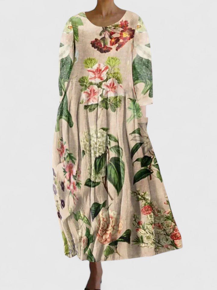 Women's Relaxed-Fit Sea Turtle Print Round-Neck Midi Dress - Flower 6
