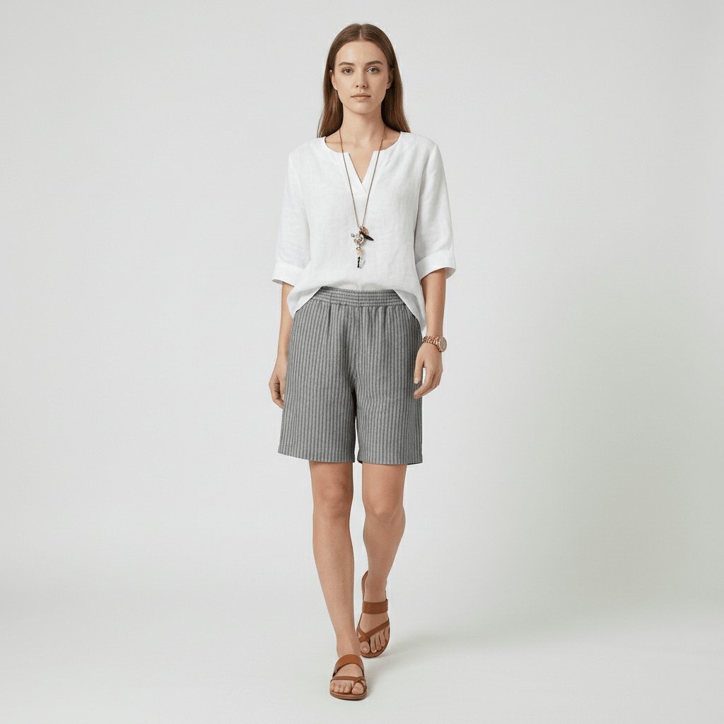 Women's Relaxed-Fit Striped Elastic-Waist Casual Summer Shorts