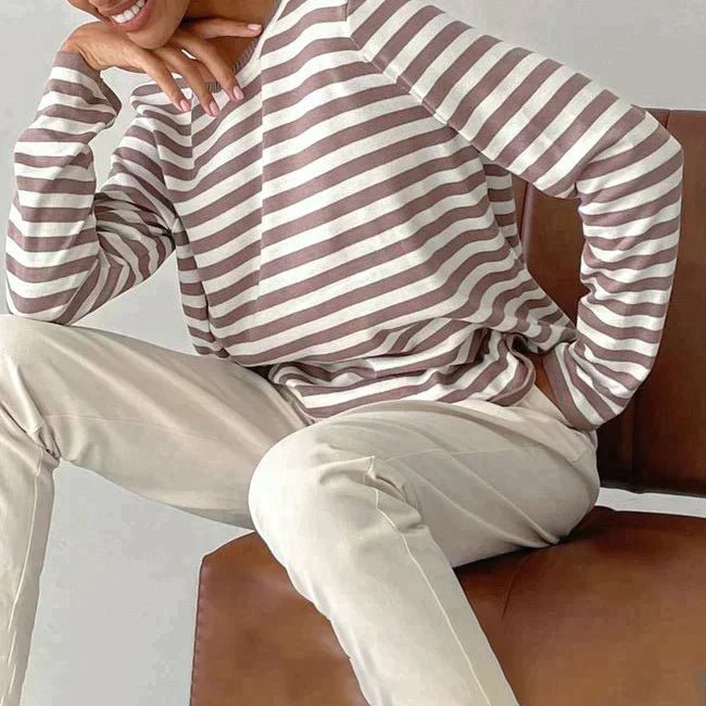 Women's Relaxed-Fit Striped Long-Sleeve Knit Jumper Top