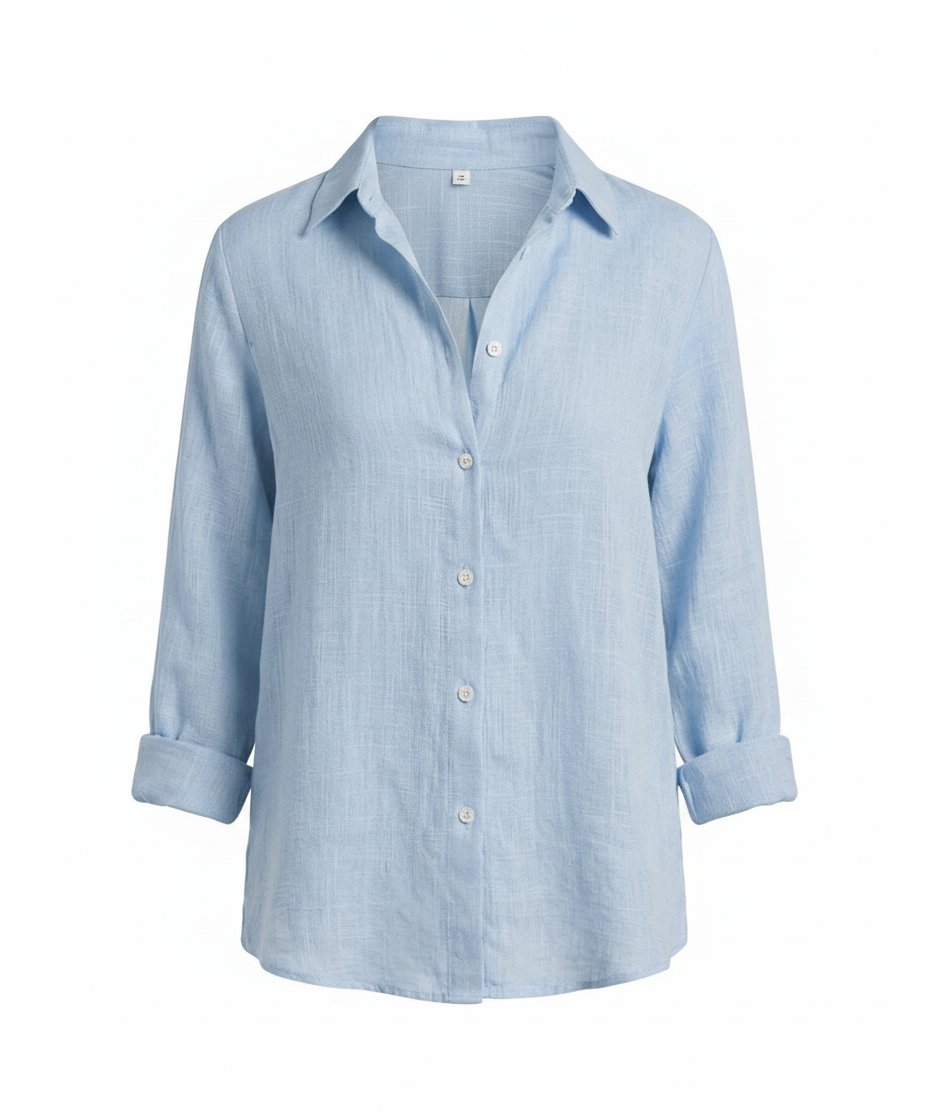 Women's Relaxed-Fit Three-Quarter Sleeve Linen Button-Up Shirt - Blue