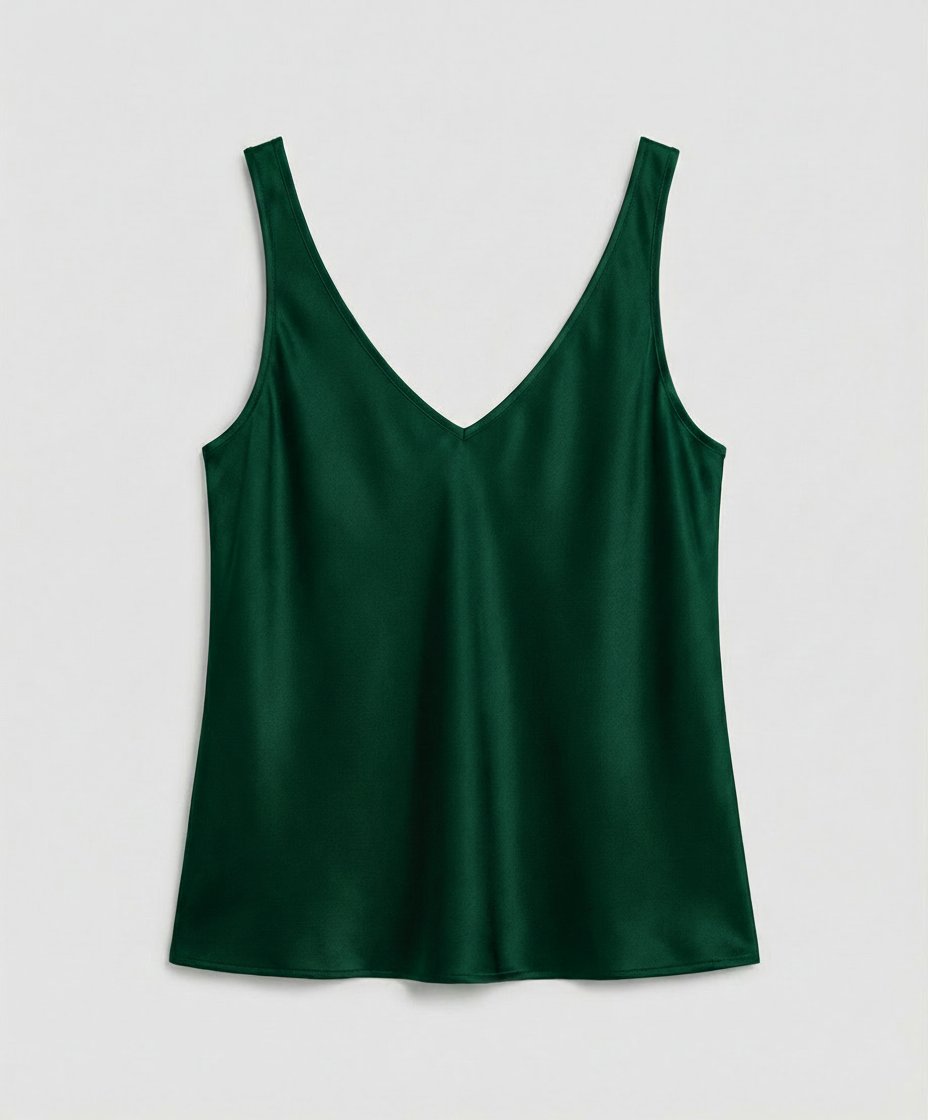 Women's Relaxed-Fit V-Neck Wide-Strap Satin Camisole Top - Green