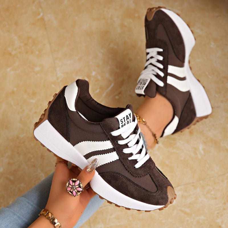 Women's Retro Platform Chunky Lace-Up Trainers - Brown