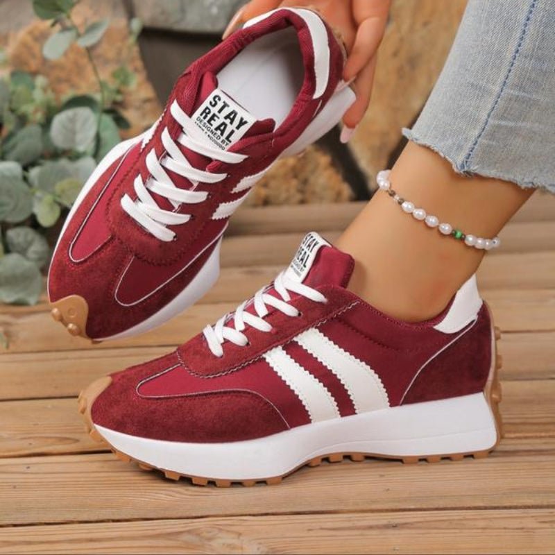 Women's Retro Platform Chunky Lace-Up Trainers - Red