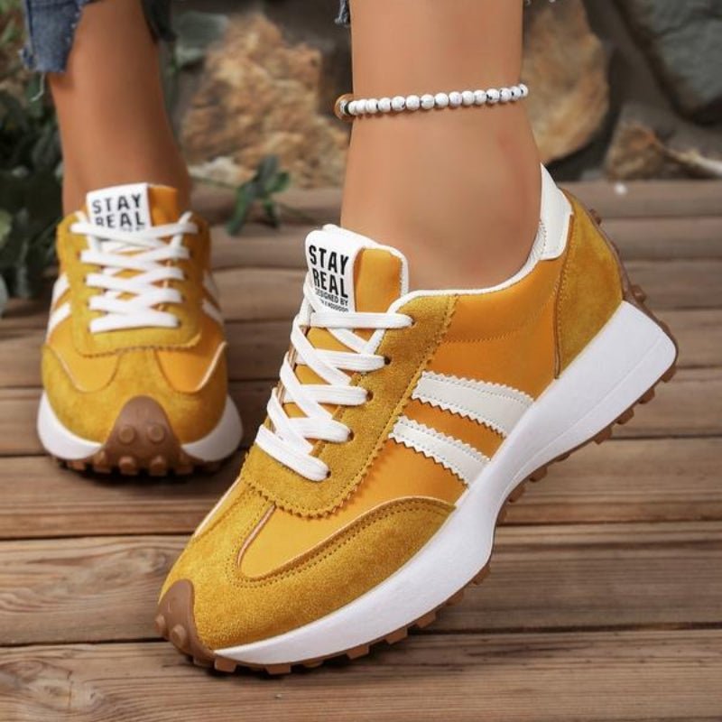 Women's Retro Platform Chunky Lace-Up Trainers - Yellow
