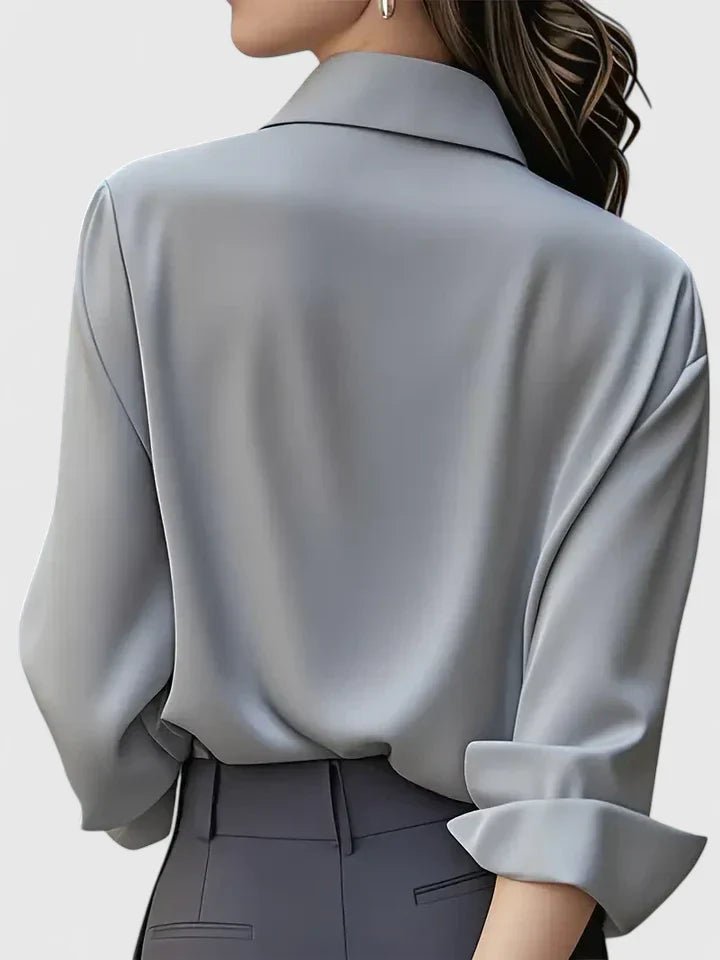 Women's Satin-Finish Concealed Placket Long-Sleeve Button-Down Shirt