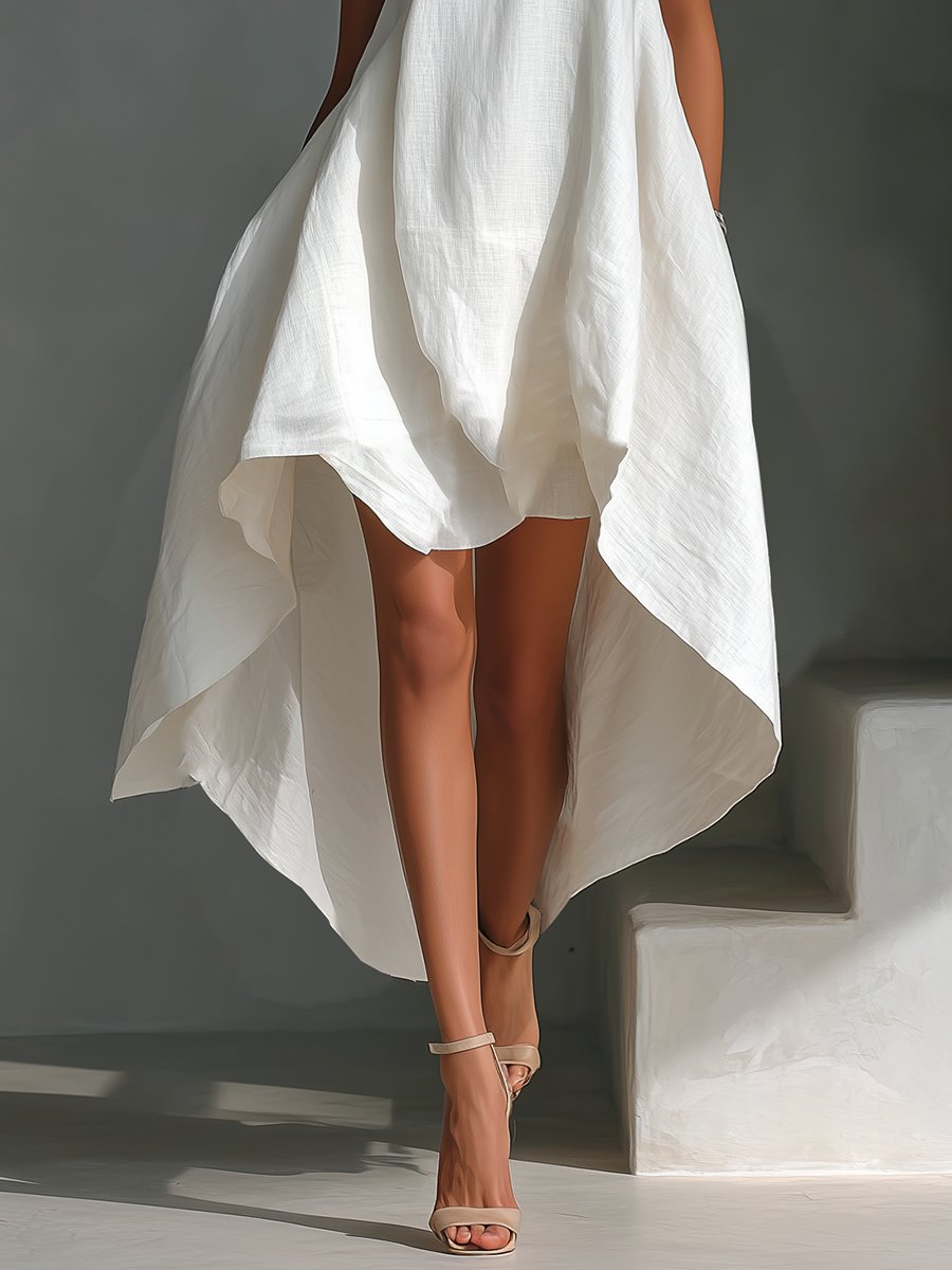 Women's Sleeveless Linen Asymmetric Handkerchief Hem Midi Dress