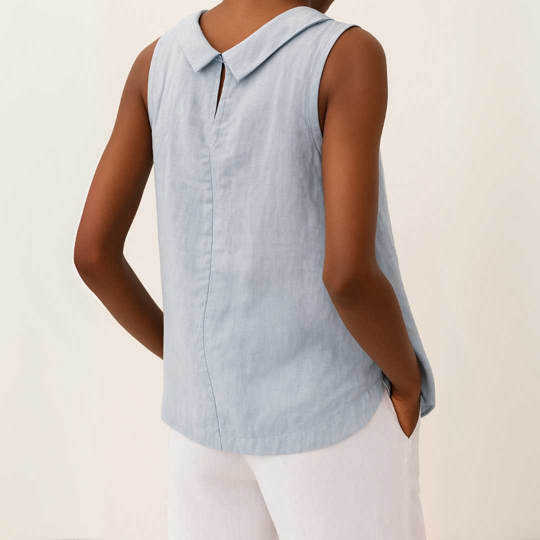 Women's Sleeveless Roll-Collar Linen-Blend Blouse