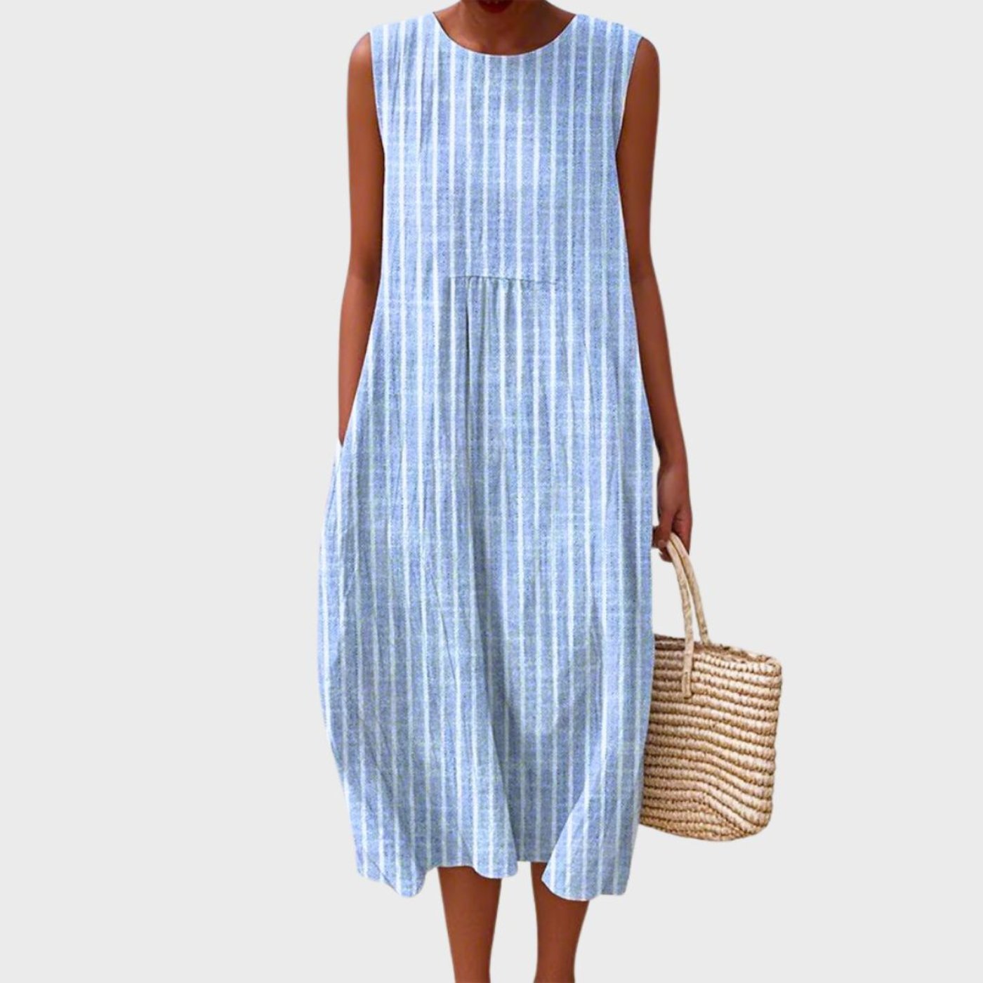 Women's Sleeveless Tiered Linen Plaid Midi Dress - Blue