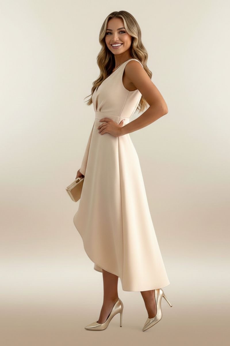 Women's Sleeveless V-Neck Wrap Asymmetric Hem Midi Dress