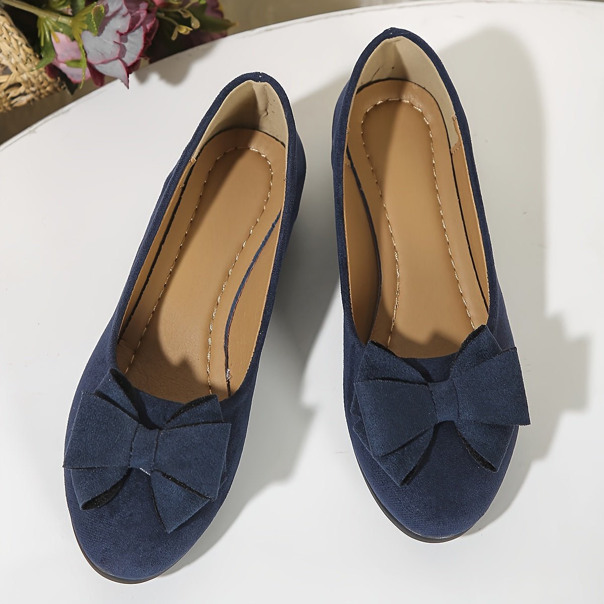 Women's Suede-Effect Bow-Detail Cushioned Slip-On Ballet Flats
