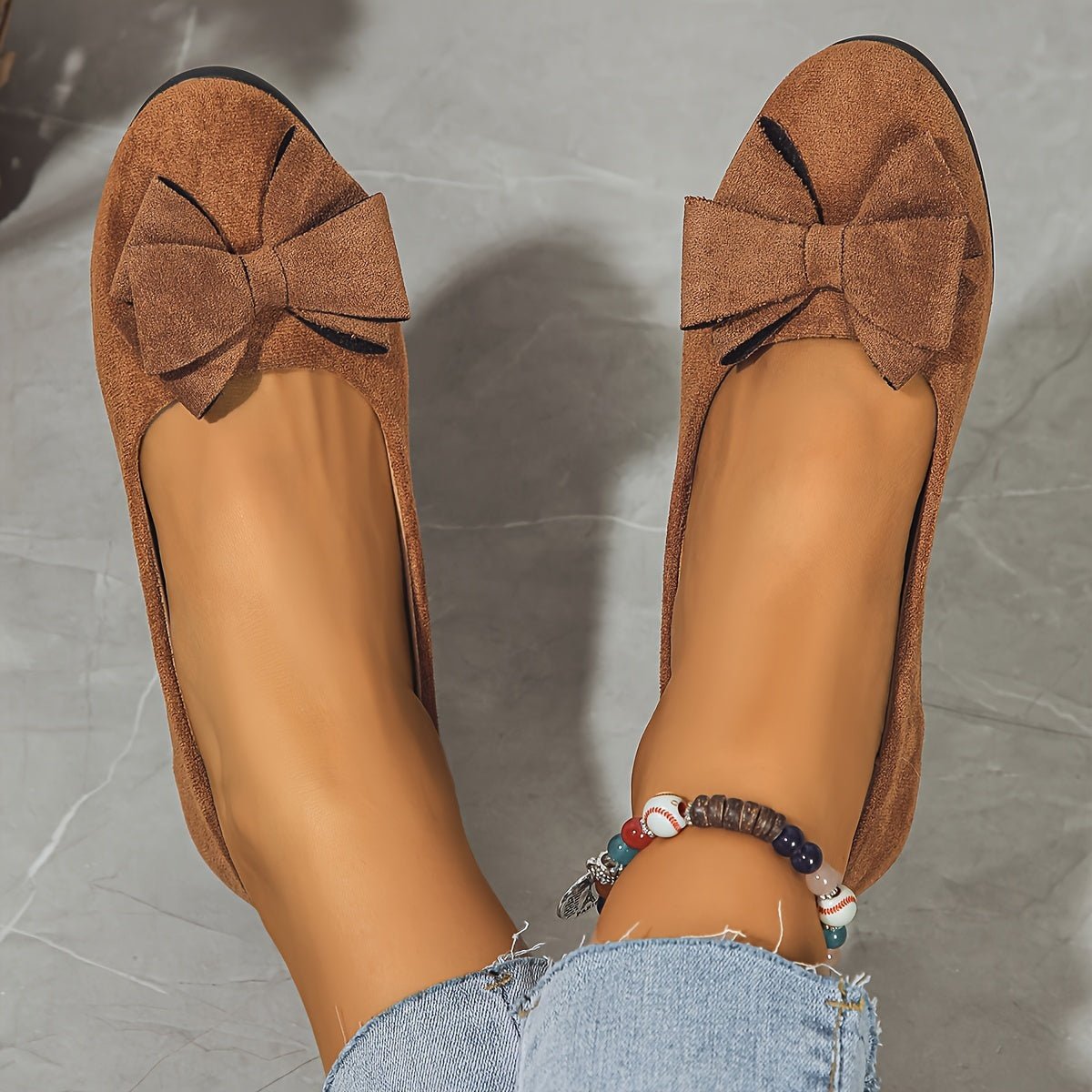 Women's Suede-Effect Bow-Detail Cushioned Slip-On Ballet Flats - Brown