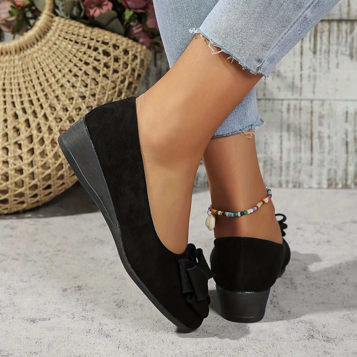 Women's Suede-Effect Bow-Detail Cushioned Slip-On Ballet Flats