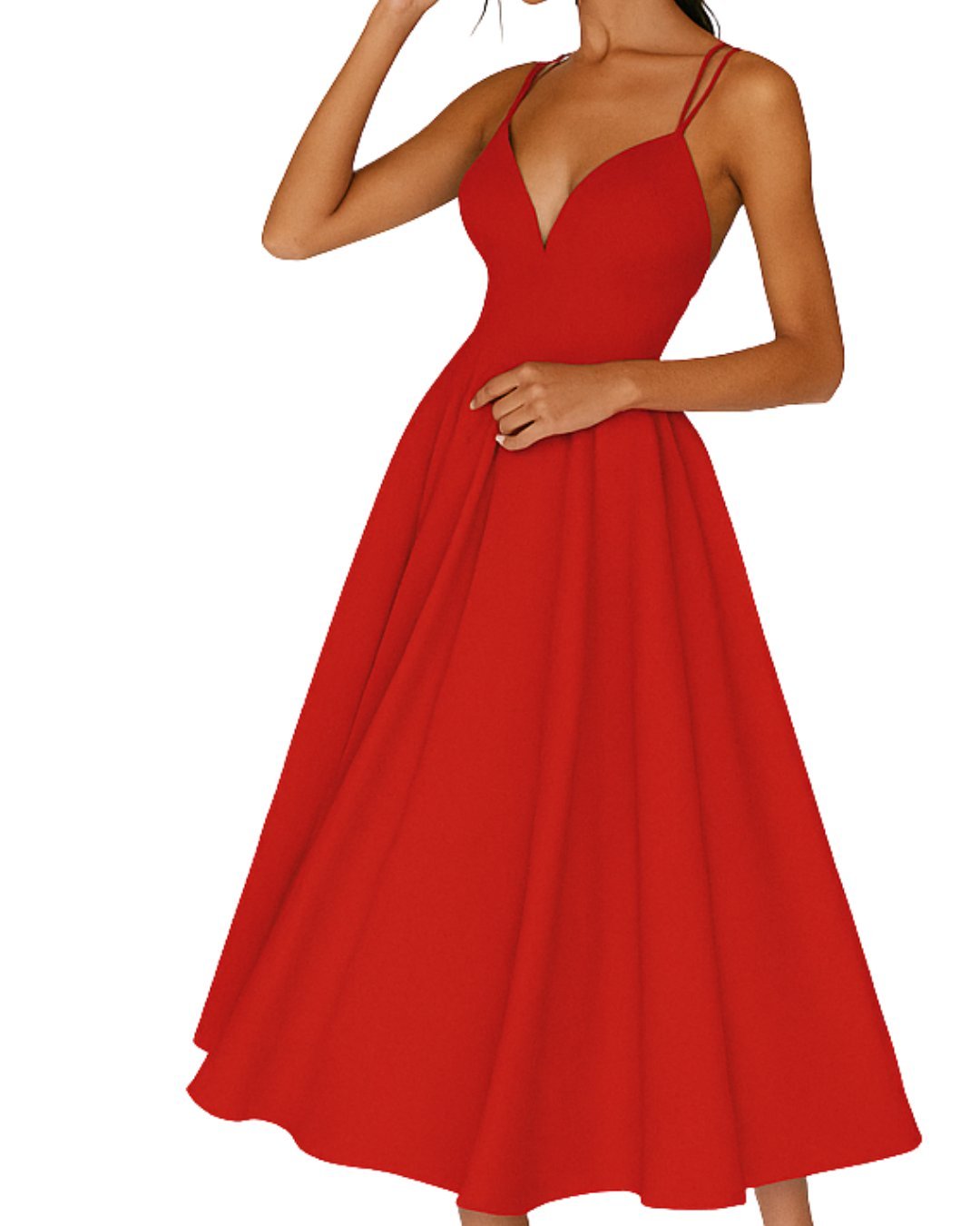 Women's Sweetheart Spaghetti-Strap A-Line Midi Dress - Red