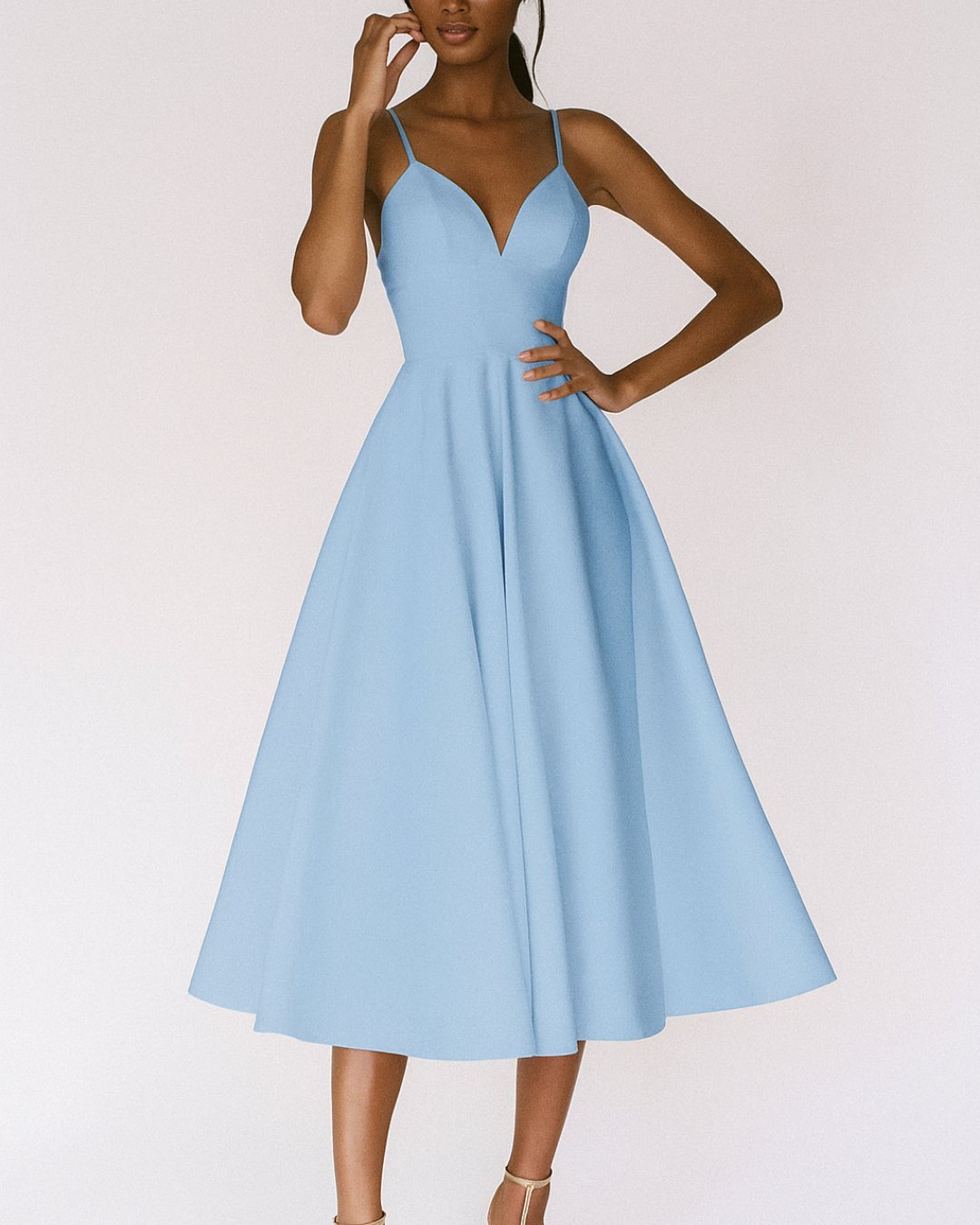 Women's Sweetheart Spaghetti-Strap A-Line Midi Dress - Blue