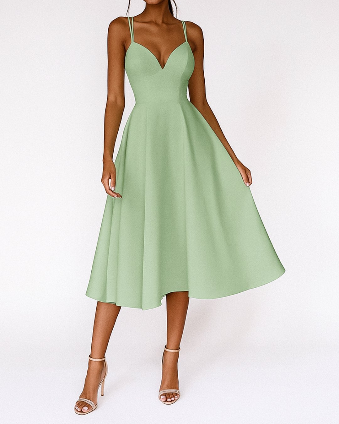 Women's Sweetheart Spaghetti-Strap A-Line Midi Dress - Green