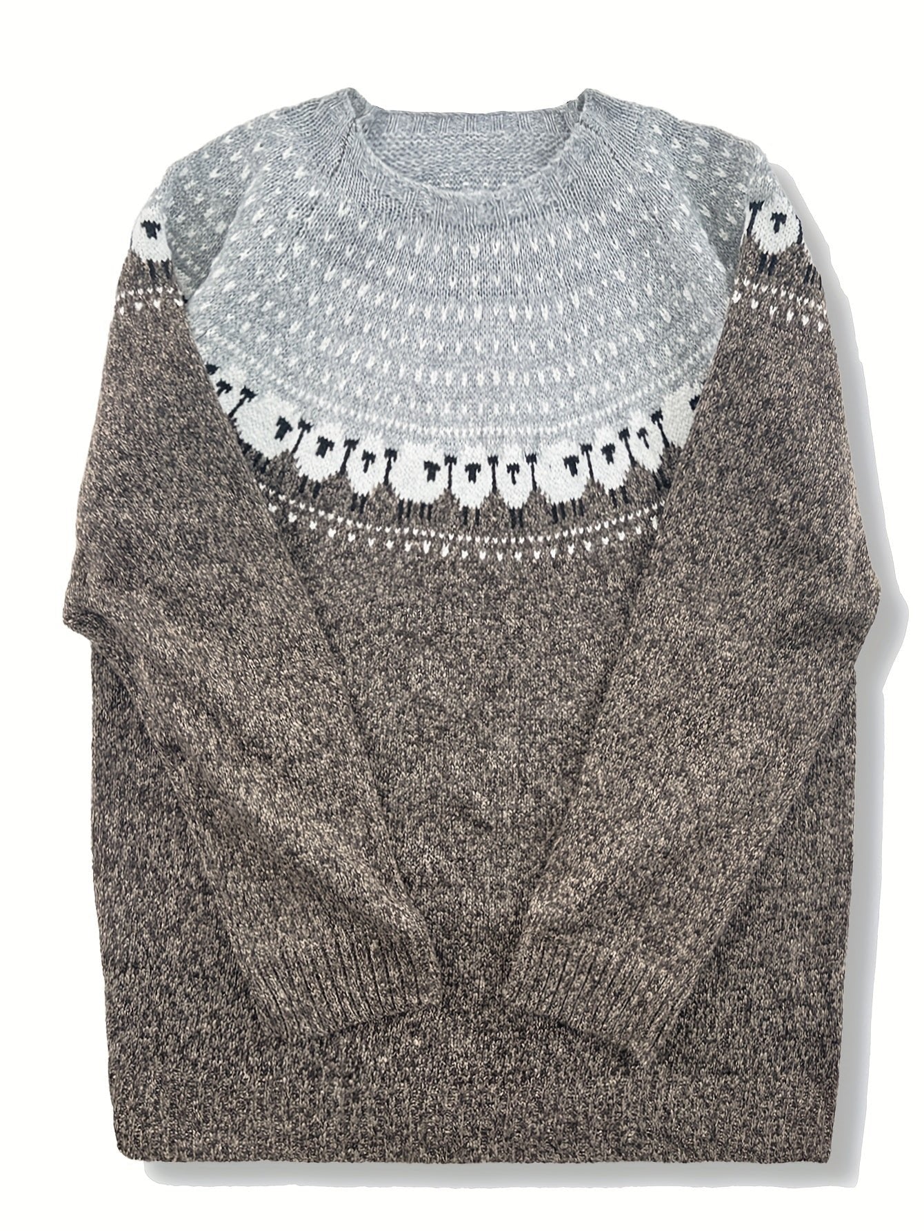 Women's Thick-Knit Sheep Jacquard Fair Isle Jumper