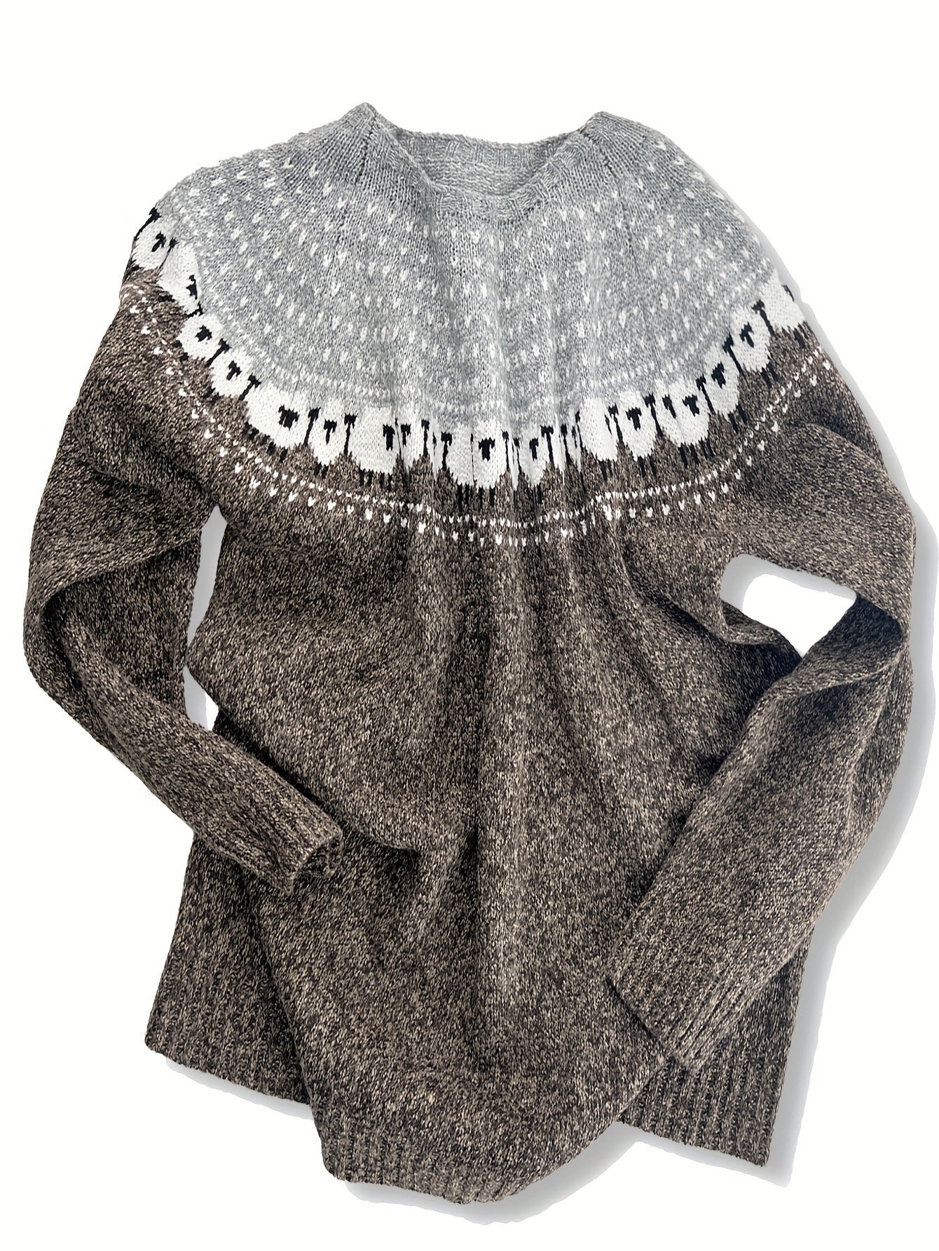Women's Thick-Knit Sheep Jacquard Fair Isle Jumper