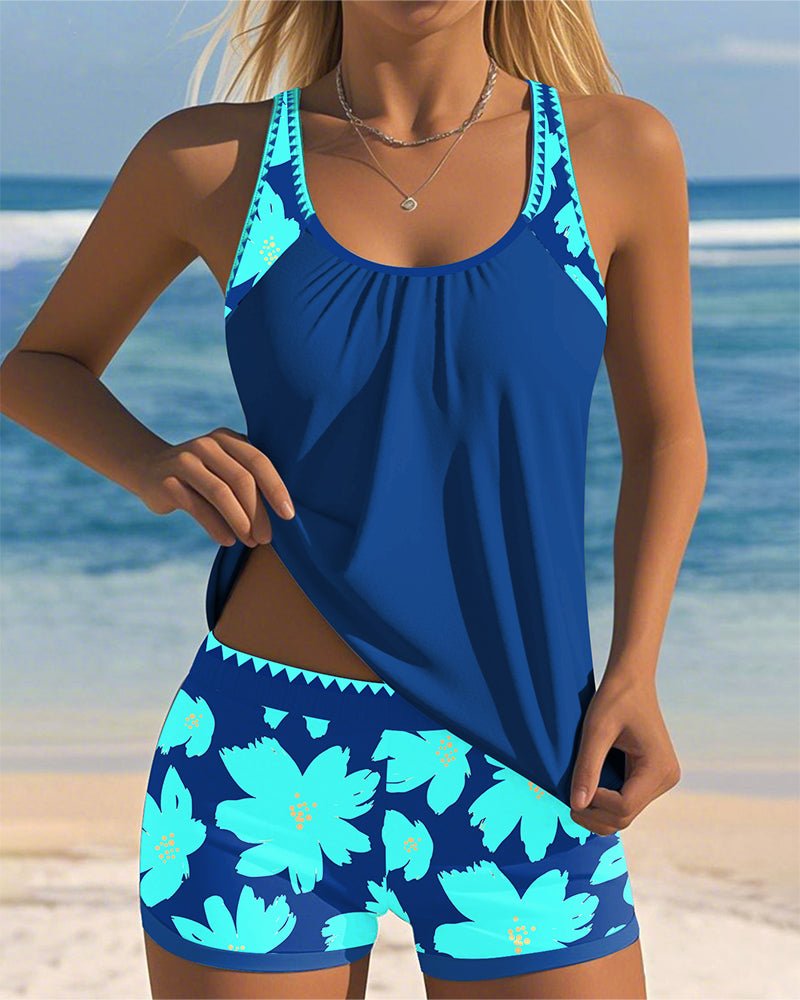 Women's Tummy-Control Floral Racerback Tankini Swimsuit Set