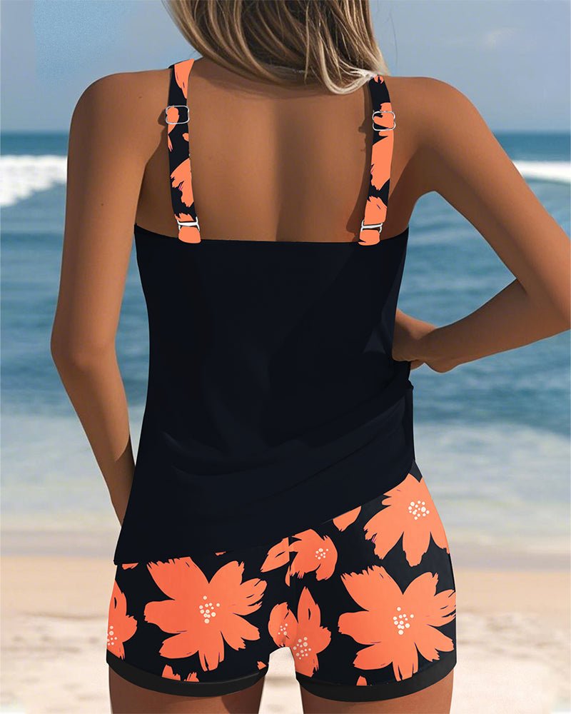 Women's Tummy-Control Floral Racerback Tankini Swimsuit Set