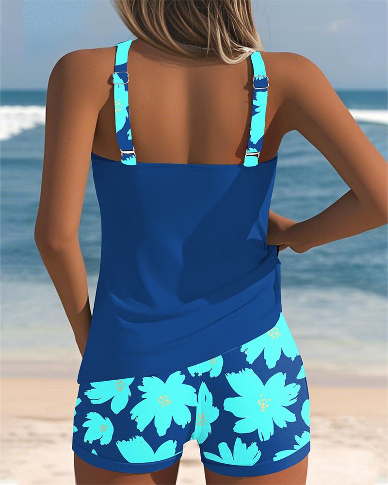 Women's Tummy-Control Floral Racerback Tankini Swimsuit Set