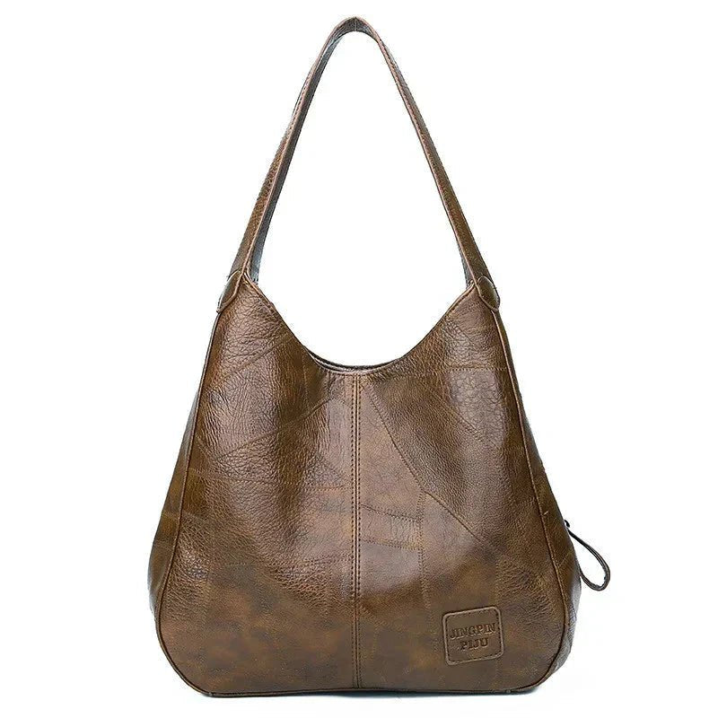 Women's Vintage Faux Leather Spacious Shoulder Hobo Bag - Coffee