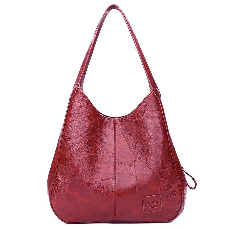 Women's Vintage Faux Leather Spacious Shoulder Hobo Bag - Red