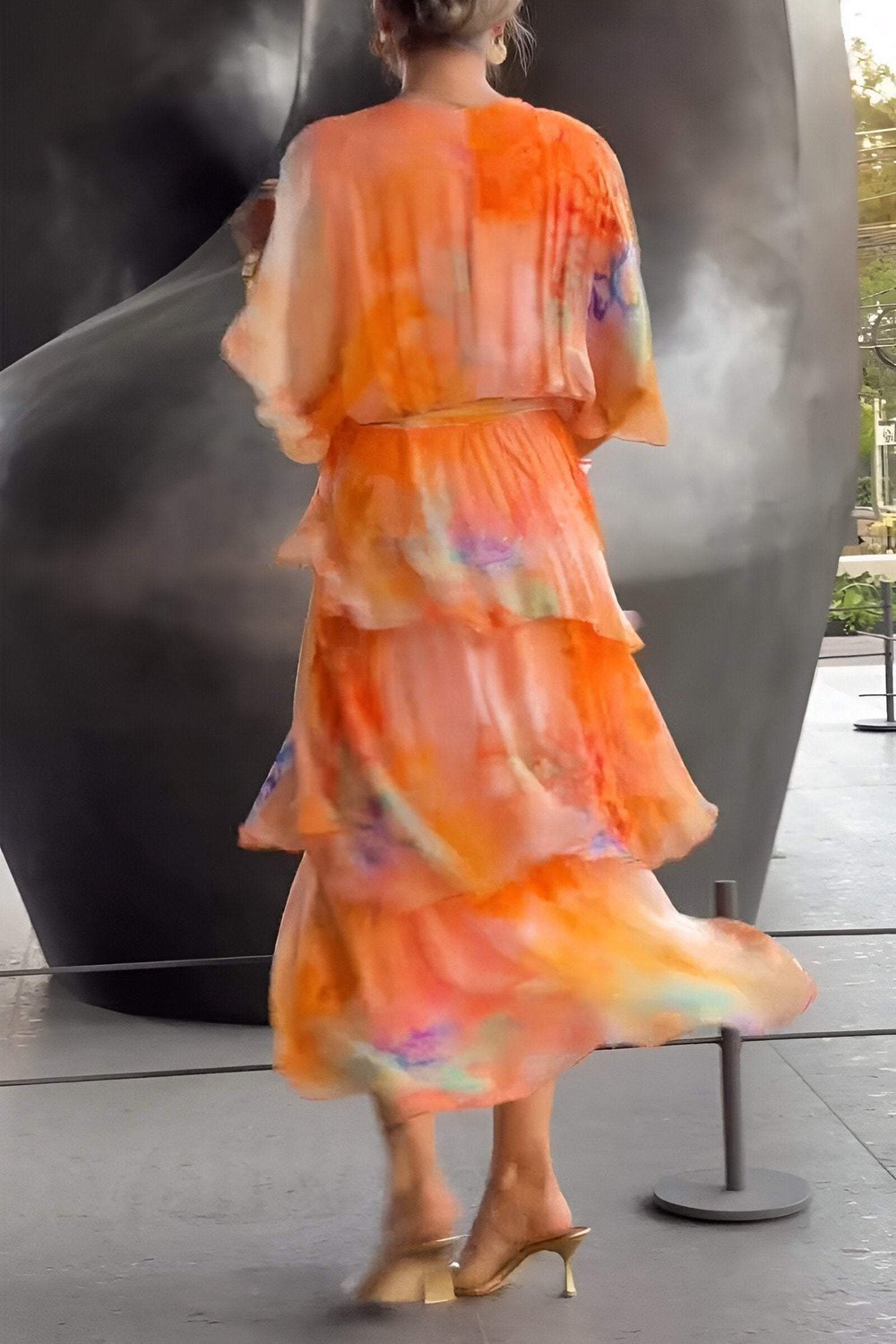 Women's Watercolour Floral Tiered Chiffon Wrap Maxi Dress